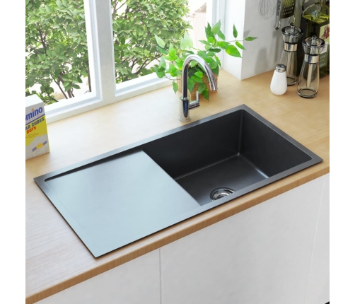 vidaXL virtuves izlietne, nerūsējošs tērauds, melna