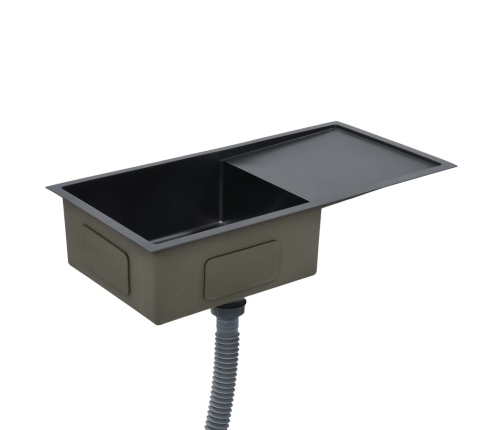 vidaXL virtuves izlietne, nerūsējošs tērauds, melna