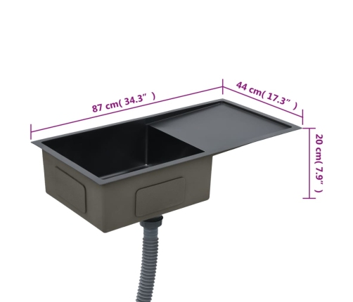 vidaXL virtuves izlietne, nerūsējošs tērauds, melna