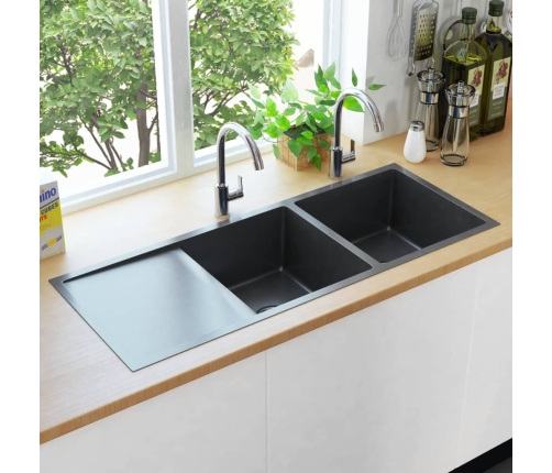 vidaXL virtuves izlietne, nerūsējošs tērauds, melna