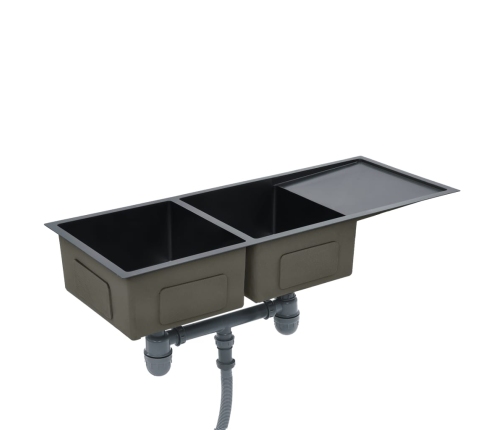 vidaXL virtuves izlietne, nerūsējošs tērauds, melna