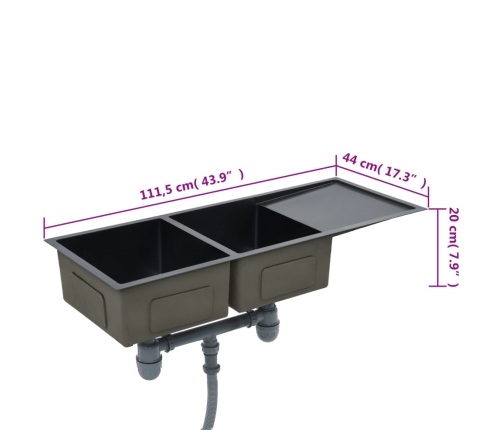 vidaXL virtuves izlietne, nerūsējošs tērauds, melna