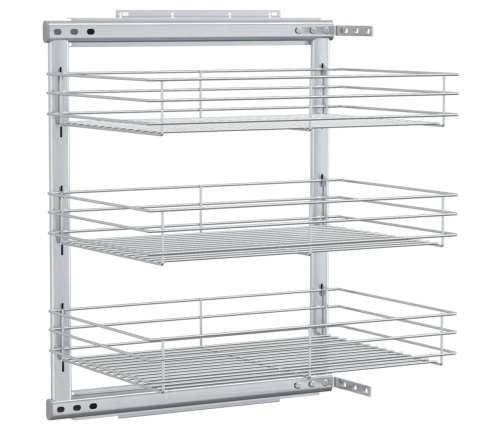 vidaXL izvelkami virtuves grozi, 3 līmeņi, sudrabaini, 47x35x56 cm