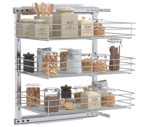 vidaXL izvelkami virtuves grozi, 3 līmeņi, sudrabaini, 47x35x56 cm