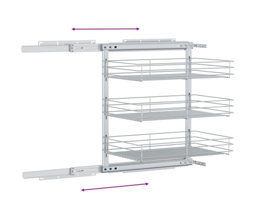 vidaXL izvelkami virtuves grozi, 3 līmeņi, sudrabaini, 47x35x56 cm