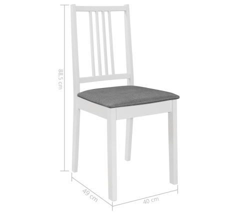 vidaXL virtuves krēsli ar matračiem, 6 gab., balts masīvkoks