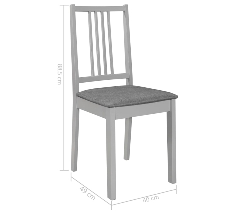 vidaXL virtuves krēsli ar matračiem, 6 gab., pelēks masīvkoks