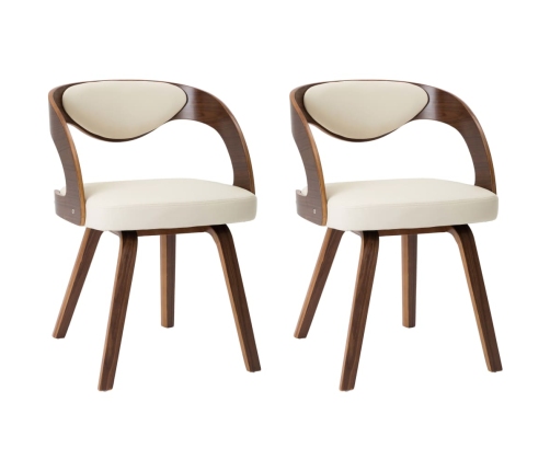 vidaXL virtuves krēsli, 2 gab., liekts koks un mākslīgā āda, krēmkrāsā