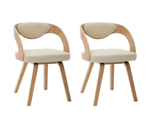 vidaXL virtuves krēsli, 2 gab., liekts koks un mākslīgā āda, krēmkrāsā