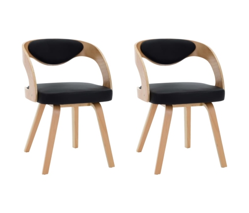 vidaXL virtuves krēsli, 2 gab., liekts koks un melna mākslīgā āda