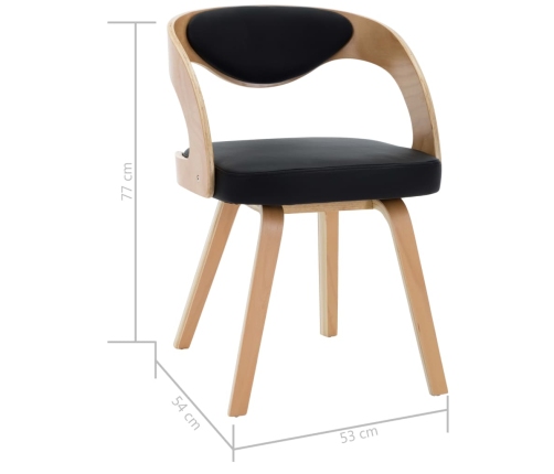 vidaXL virtuves krēsli, 2 gab., liekts koks un melna mākslīgā āda