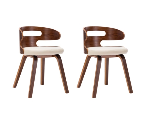 vidaXL virtuves krēsli, 2 gab., liekts koks un mākslīgā āda, krēmkrāsā