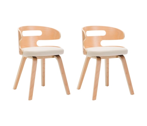 vidaXL virtuves krēsli, 2 gab., liekts koks un mākslīgā āda, krēmkrāsā