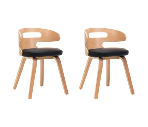 vidaXL virtuves krēsli, 2 gab., liekts koks un melna mākslīgā āda