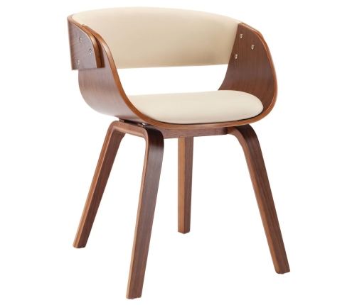 vidaXL virtuves krēsls, izliekts koks un mākslīgā āda, krēmkrāsa