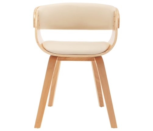 vidaXL virtuves krēsls, izliekts koks un mākslīgā āda, krēmkrāsa