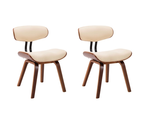 vidaXL virtuves krēsli, 2 gab., liekts koks un mākslīgā āda, krēmkrāsā