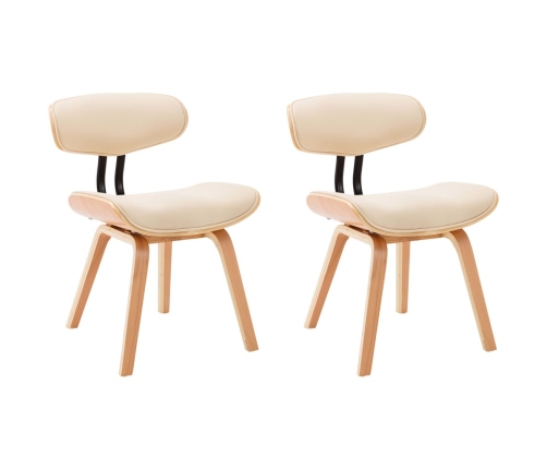 vidaXL virtuves krēsli, 2 gab., liekts koks un mākslīgā āda, krēmkrāsā