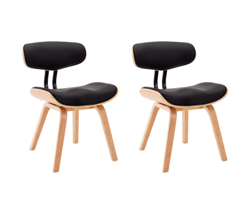 vidaXL virtuves krēsli, 2 gab., liekts koks un melna mākslīgā āda