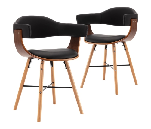 vidaXL virtuves krēsli, 2 gab., liekts koks, melna mākslīgā āda