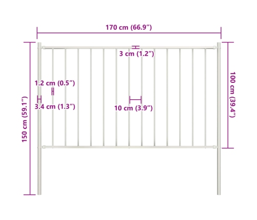 vidaXL žoga panelis ar stabiem, balts, 1,7x1 m, pulverkrāsots tērauds