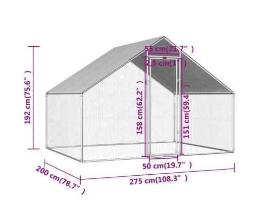vidaXL vistu būris, 2,75x2x1,92 m, cinkots tērauds