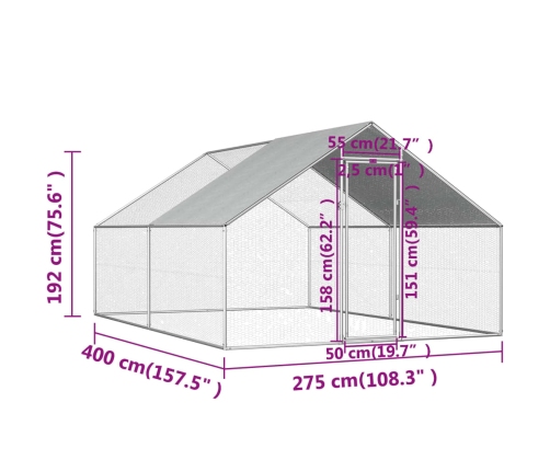 vidaXL vistu būris, 2,75x4x1,92 m, cinkots tērauds