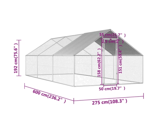 vidaXL vistu būris, 2,75x8x1,92 m, cinkots tērauds