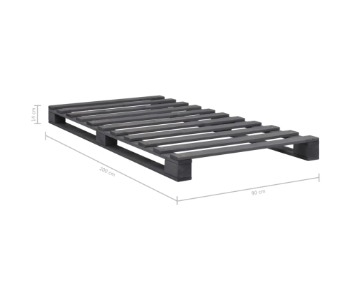 Palešu Gultas Rāmis, 90X200 Cm, Priedes Masīvkoks, Pelēks Vidaxl