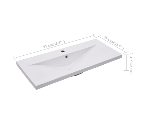 vidaXL iebūvējama izlietne, 91x39,5x18,5 cm, balta keramika
