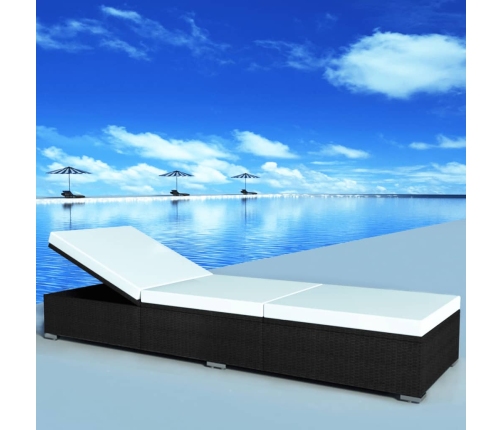 vidaXL sauļošanās zviļņi ar spilveniem, 2 gab., melna PE rotangpalma