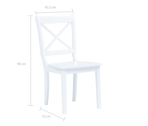 vidaXL virtuves krēsli, 6 gab., balti, masīvs gumijkoks