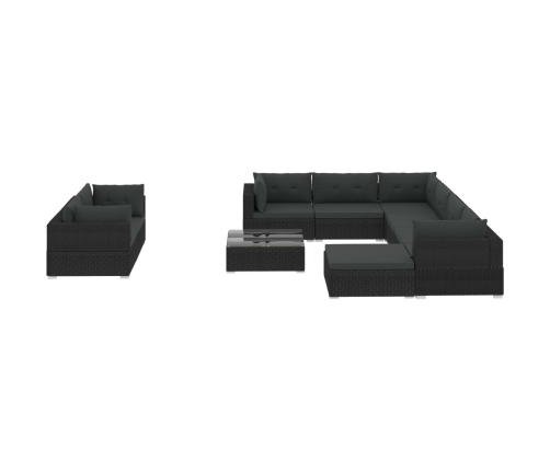 vidaXL 10-daļīgs dārza atpūtas mēbeļu komplekts ar matračiem, melns PE