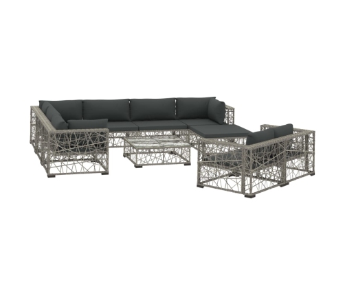 vidaXL 10-daļīgs dārza atpūtas mēbeļu komplekts, matrači, pelēks PE