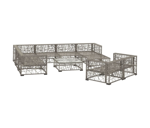 vidaXL 10-daļīgs dārza atpūtas mēbeļu komplekts, matrači, pelēks PE