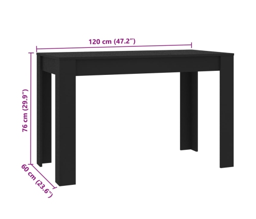 vidaXL virtuves galds, melns, 120x60x76 cm, inženierijas koks