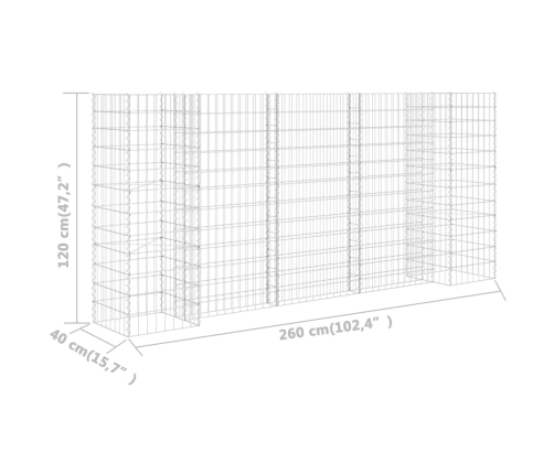 vidaXL H-formas gabions, tērauda stieple, 260x40x120 cm