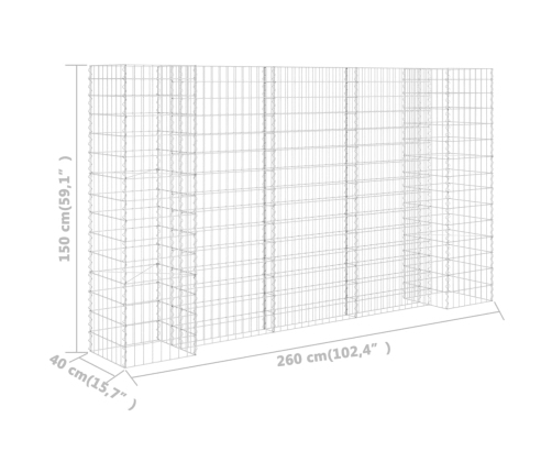 vidaXL H-formas gabions, tērauda stieple, 260x40x150 cm