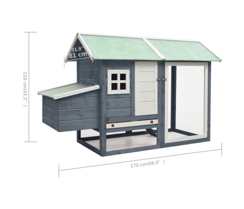 vidaXL vistu būris, pelēks, 170x81x110 cm, priedes masīvkoks, egle