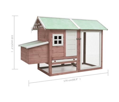 vidaXL vistu būris, mokas krāsa, 170x81x110cm, priedes masīvkoks, egle