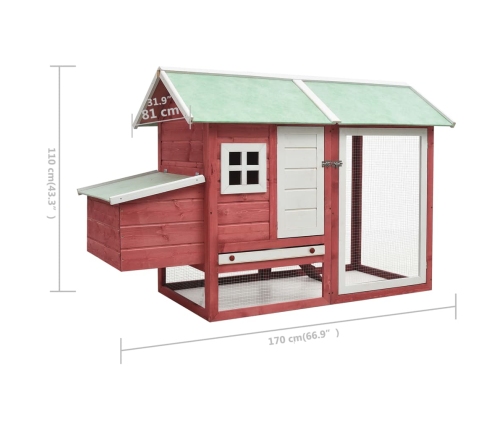 vidaXL vistu būris, sarkans, 170x81x110 cm, priedes masīvkoks, egle