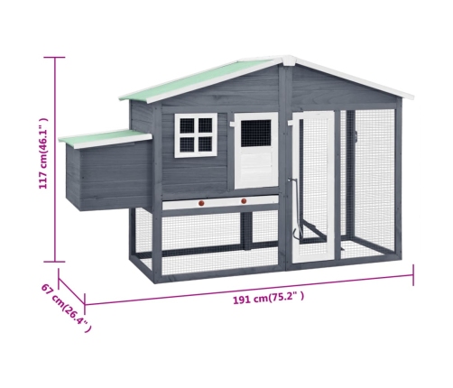 vidaXL vistu būris ar perētavu, pelēks ar baltu, egles masīvkoks