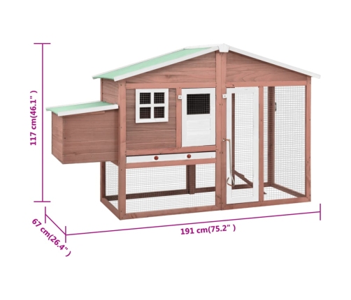 vidaXL vistu būris ar perētavu, mokas un baltā krāsā, egles masīvkoks