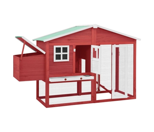 vidaXL vistu būris ar perētavu, sarkans ar baltu, egles masīvkoks