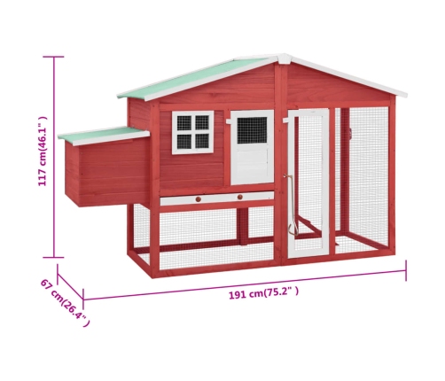 vidaXL vistu būris ar perētavu, sarkans ar baltu, egles masīvkoks