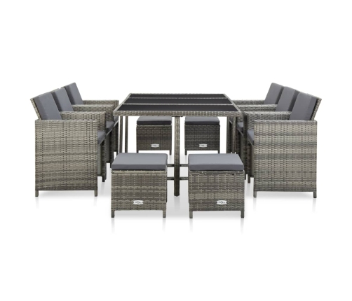 11-Daļīgs Dārza Mēbeļu Komplekts Ar Matračiem, Pe, Pelēks  Vidaxl