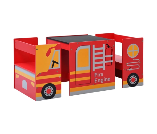 3-Daļīgs Bērnu Galda Un Krēslu Komplekts, Ugunsdzēsēju Mašīna Vidaxl