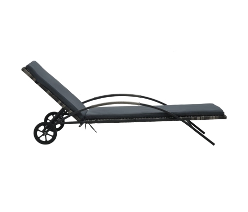 vidaXL sauļošanās zviļņi ar galdiņu, antracītpelēka PE rotangpalma