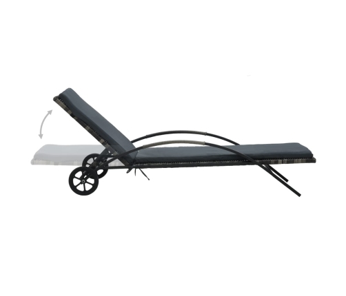 vidaXL sauļošanās zviļņi ar galdiņu, antracītpelēka PE rotangpalma