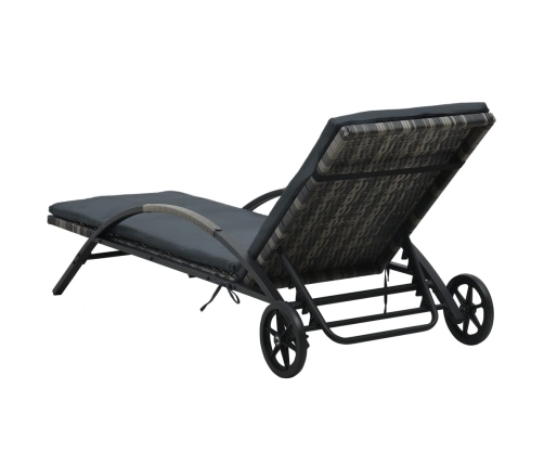 vidaXL sauļošanās zviļņi ar galdiņu, antracītpelēka PE rotangpalma